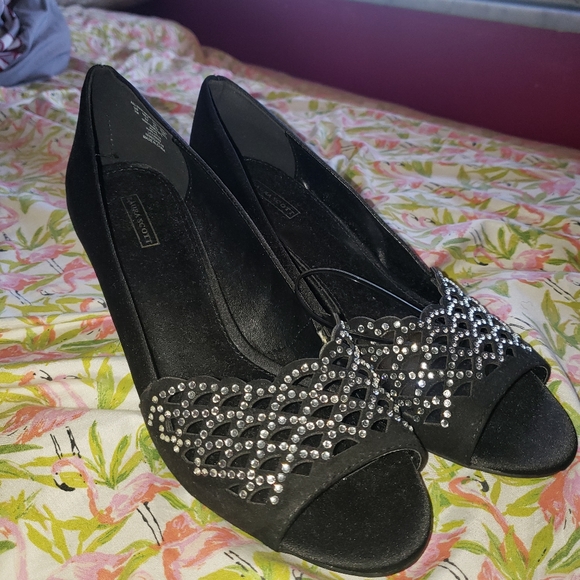 NEW Laura Scott Size 7 Black Heels Rhinestones - Picture 7 of 11